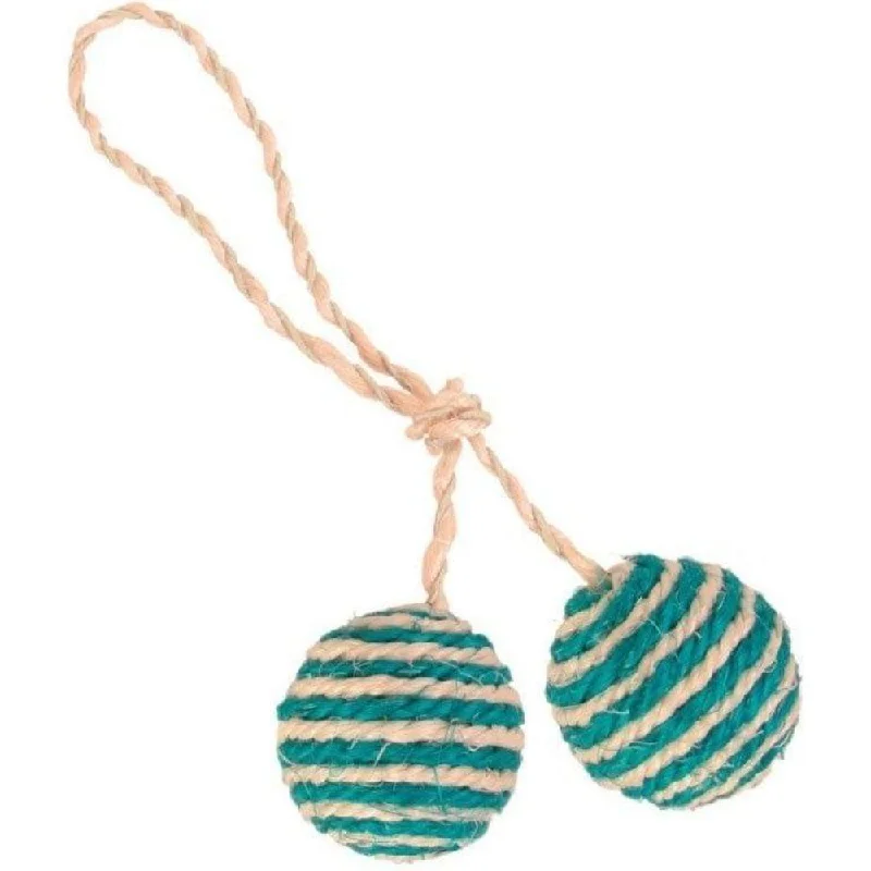 Trixie 2 Sisal Balls on a Rope with Bell Toy for Cats (Blue)