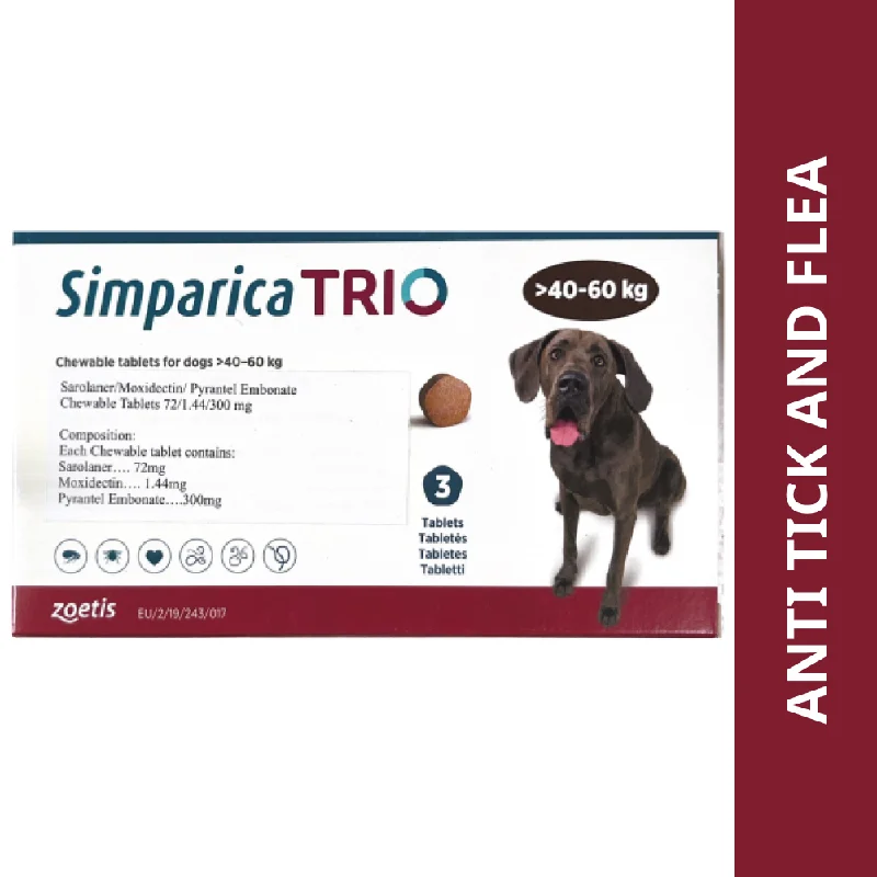 Zoetis Simparica Trio Dog Tick and Flea Control Tablet (pack of 3 tablets)